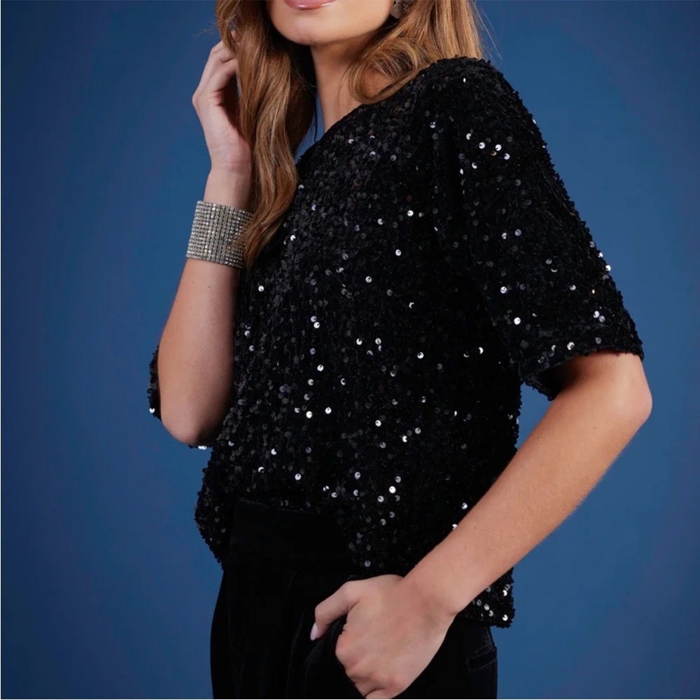 bishop + young Miley Sequin Boyfriend Tee Black S